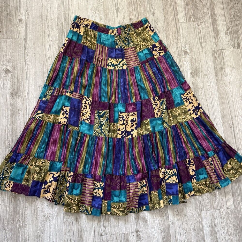 VTG Stephanie Thomas Sport Skirt Womens Size 16 Multicolor Tiered Maxi Boho